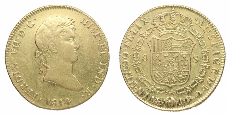 1814. Fernando VII (1808-1833). Lima. 8 Escudos. JP. A&C 1761. Au. 27,00 g. SC-....