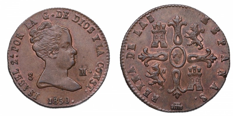 1850. Isabel II (1833-1868). Segovia. 8 maravedís. Cu. Atractiva. EBC+. Est.150....
