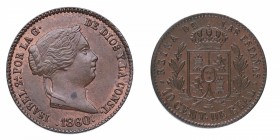 1860. Isabel II (1833-1868). Segovia. 10 céntimos. Cu. Atractiva. SC-. Est.100.