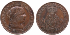 1866. Isabel II (1833-1868). Barcelona. 2,5 céntimos de Escudo . Sin OM. EBC. Est.50.