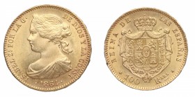 1864. Isabel II (1833-1868). Madrid. 100 reales. Au. Bella. Brillo original. SC. Est.400.