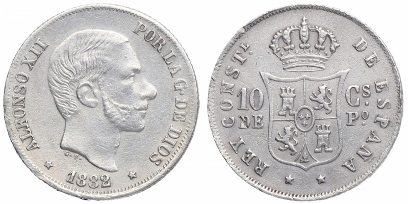 1882. Alfonso XII (1874-1885). 10 centavos de Peso. Muy ESCASA. EBC. Est.300.