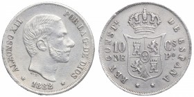 1882. Alfonso XII (1874-1885). 10 centavos de Peso. Muy ESCASA. EBC. Est.300.