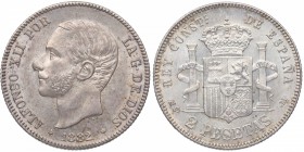 1882*82. Alfonso XII (1874-1885). Madrid. 2 pesetas. MSM. Ag. Muy bella. Brillo original. SC. Est.700.