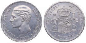 1878*78. Alfonso XIII (1886-1931). 5 Pesetas. DEM. Ag. Restos de brillo original . EBC / EBC+. Est.225.