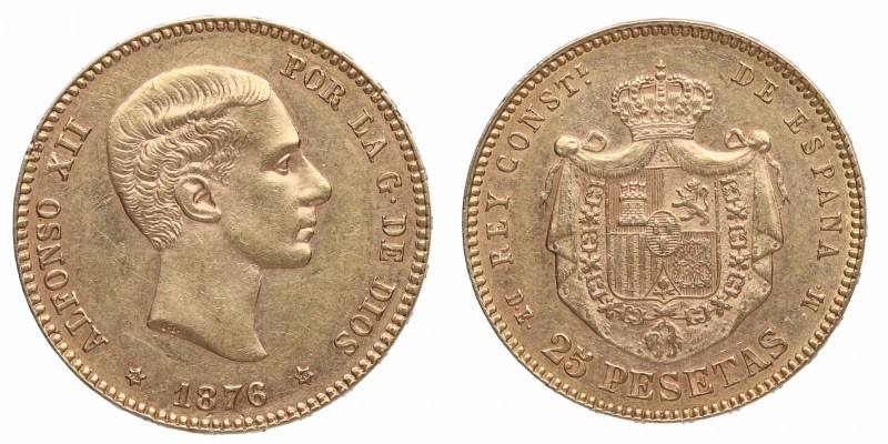 1876*76. Alfonso XII (1874-1885). Madrid. 25 Pesetas. Au. SC. Est.400.