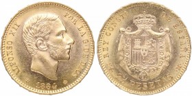 1884*84. Alfonso XII (1874-1885). Madrid. 25 pesetas. MSM. Au. Muy bella. Brillo original. SC. Est.700.