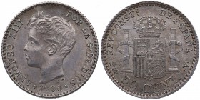 1900. Alfonso XIII . Madrid. 50 Céntimos. Ag. EBC / EBC+. Est.60.