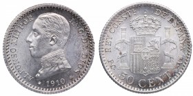 1910. Alfonso XIII (1886-1931). 50 Céntimos. Brillo original. SC. Est.80.