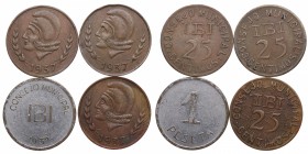 1937. II República (1931-1939). Ibi (Alicante). Lote de 1 Peseta y 3 monedas de 25 céntimos. Serie completa . Ln. Lote del consejo municipal de IBI. E...