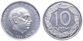 1959. Franco (1939-1975). 10 Céntimos . Cu-Ni. Error Reverso girado 180º. SC. Est.150.