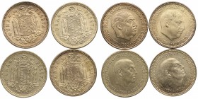 *63 *64 *73 *74. Franco (1939-1975). Lote de 4 monedas de 1 Peseta . Ae. EBC+. Est.10.