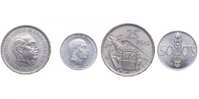 1957*70 y 1966*71. Franco (1939-1975). Lote de 25 pesetas y 50 céntimos . SC. Est.20.