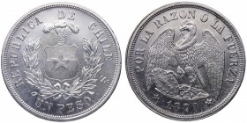 1870. Chile. Santiago. 1 peso. Ag. Escasa. Brillo original. EBC+. Est.100.
