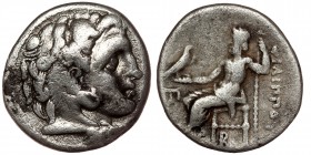 Macedonian Kingdom. Alexander III the Great. 336-323 B.C. AR Drachm Colophon mint.
Head of Alexander as Hercules right wearing lion-skin headdress,
Re...
