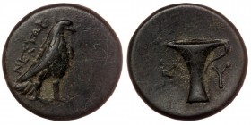 AEOLIS. Kyme. Ae (Circa 350-250 BC). Nestor, magistrate.
Obv: ΝΕΣΤΩΡ/ Eagle standing right.
Rev: KY. / One-handled cup left.
Possibel unpublished Magi...