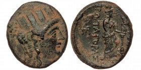 IONIA. Smyrna. AE (2nd century BC). Protagoras, magistrate.
Turreted head of Tyche right.
Rev: ΠPΩTAΓAPAΣ 
Aphrodite standing right, holding Nike; mon...