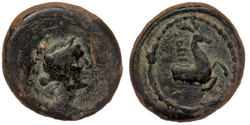 IONIA. Ephesos. AE19 (Circa 50-27 BC). Menophilos, magistrate.
Obv: Draped bust ...
