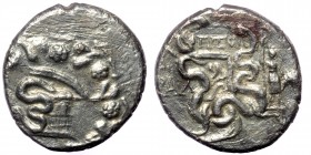 LYDIA, Tralleis. Circa 166-67 BC. AR Cistophorus/ Tetradrachm. Ptol... Magistrate
Cista mystica with serpent; all within ivy wreath.
Rev: Two serpents...