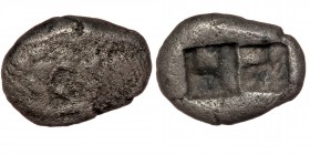 Kings of Lydia. Sardeis. Kroisos 560-546 BC. AR. Siglos
Confronted foreparts of lion right and bull left.
Rev: wo square punches.
ATEC 1914-1925; Berk...
