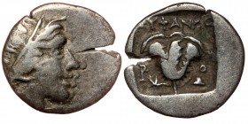 Islands off Caria, Rhodos. Rhodes. 170-150 B.C. AR
Helios, radiate head right / Rose with bud to right, all in incuse square.
BMC 268-270; SNG Copenha...