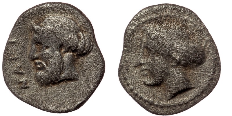 Cilicia. Nagidos circa 420-380 BC. Obol AR
Head of Aphrodite left, hair bound in...