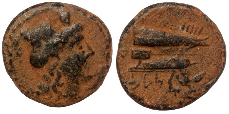 Phoenicia, Arados. Dated 130 = 130/29 BC. AE
Turreted and draped bust of Tyche t...