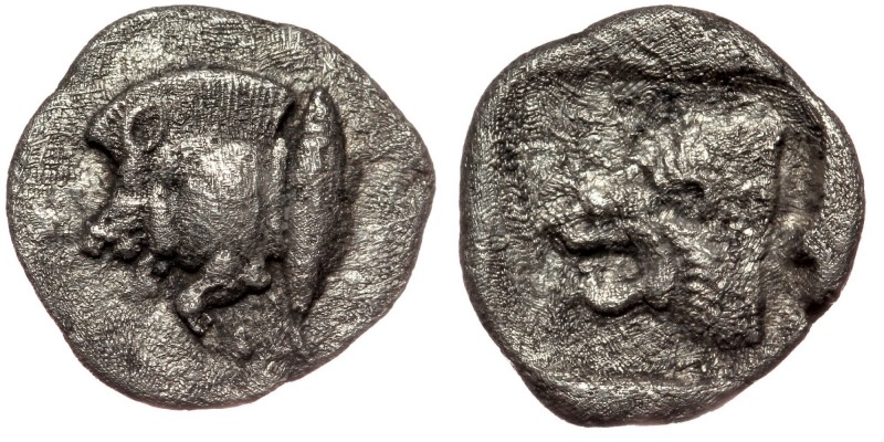 Mysia. Kyzikos circa 450-400 BC. AR Diobol
Forepart of boar to left, tunny fish ...