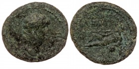 IONIA. Smyrna. Nero (54-68). AE.
Bare head right. 
Rev: River god reclining left, holding reeds and cornucopia. 
Cf. RPC I 2484-5.
4.38 gr. 21 mm