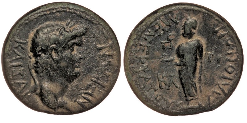 LYDIA. Maeonia. Nero (54-68). AE T. Claudius Menekrates, magistrate.
ΝΕΡΩΝ ΚΑΙΣΑ...