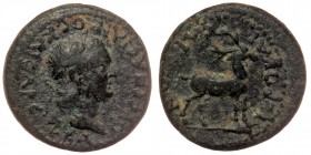LYDIA. Hierocaesaraea. Vespasian, 69-79. AE 20 Hemiassarion 
ΟΥЄϹΠΑϹΙΑΝΟϹ ΚΑΙϹΑΡ ϹЄΒA Laureate head of Vespasian to right 
Rev: IЄΡΟΚΑΙϹΑΡЄΩΝ, Stag st...