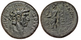 PHRYGIA. Cadi. Claudius (41-54). AE Meliton, son of Asklepiados, magistrate.
KΛAYΔIOC KAICAP. Laureate head right.
Rev: (…..)ACKΛHΠIAΔOY / KAΔOHNΩN. Z...