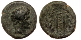 PHRYGIA. Apameia. 2nd-1st century BC. AE.
Laureate head of Apollo to right. 
Rev. AΠAMEΩN between two flutes; all within wreath. 
RPC I 3124 (as 'Augu...