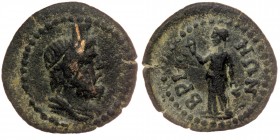 PHRYGIA. Bria. Pseudo-autonomous. Time of Septimius Severus and Caracalla (193-217). AE22
Obv: Draped bust of Serapis right, wearing calathus.
Rev: BP...