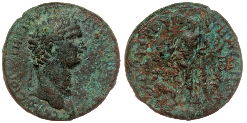 CARIA. Antioch. Domitian (81-96). AE22. Ti. Kl. Aglaos Frougi, epimeletes.
ΔΟΜΙΤ...