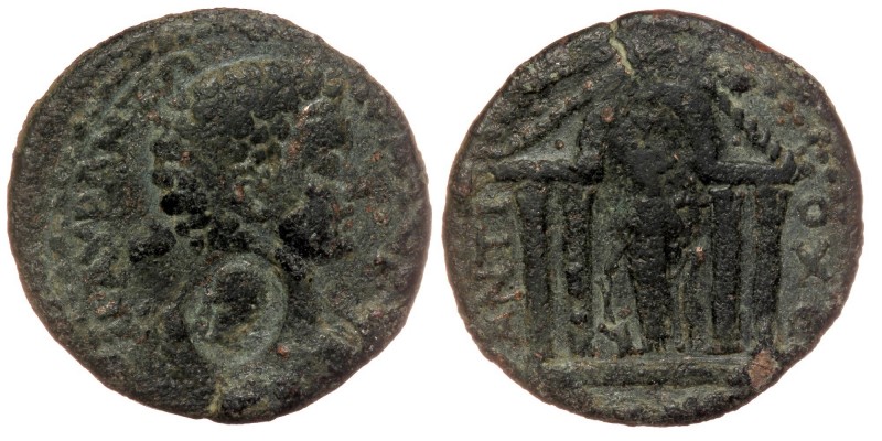 CARIA. Antiocheia ad Maeander, Caracalla, as Caesar AD 196-198, AE25
M AYP ANTΩ ...