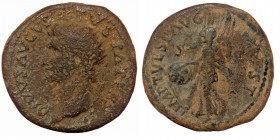 Divus Augustus AE29 Dupondius. Rome, AD 80-81. 
DIVVS AVGVSTVS PATER, radiate head to left 
Rev: IMP T VESP AVG REST, Victory flying left, holding shi...