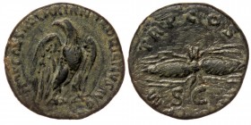 Hadrian (117-138), Quadrans, Rome, AD 121-122 AE
MP CAESAR TRAIAN - HADRIANVS AVG], eagle looking l., Rv. P M - TR P COS - III, winged thunderbolt bel...