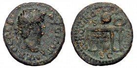Nero (54-68), Quadrans, Rome, c. AD 64; ; 
NERO CAES AVG IMP laureate head right 
Rev; CER QVIN Q ROM CO table bearing urn and wreath; in ex. S C. 
RI...