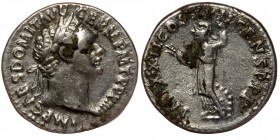 Domitian AD 81-96. Rome Denarius AR
laureate head to right
Rev: Minerva standing left, holding thunderbolt in her right hand and spear with her left; ...