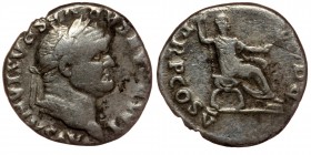 Vespasian AD 69-79. Rome. Denarius AR
 laureate head of Vespasian right 
Rev: emperor seated right on curule chair, holding scepter and olive branch.
...
