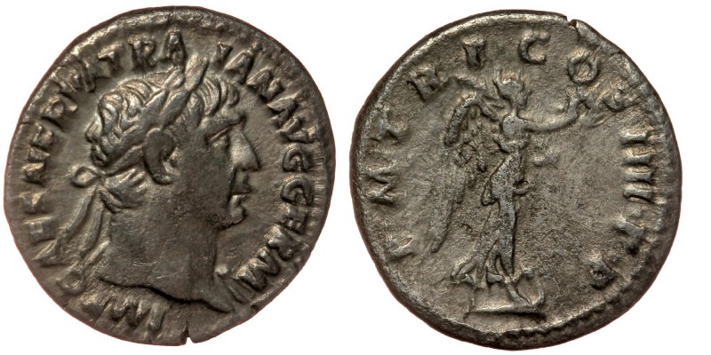 Trajan AD 98-117. Rome. Denarius Rome
laureate head of Trajan to right.
Rev: Vic...