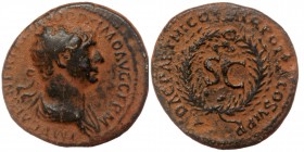 Trajan (98-117), Semis. Rome for Antioch, AD 115, AE
Radiate bust of Trajan to right
Rev: S C within wreath. 
BMC 1100. Woytek 938b
3.36 gr. 19 mm