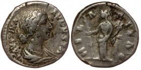 Faustina II (wife of M. Aurelius) AR Denarius. Rome, AD 161-175.
draped bust to right.
Rev: Hilaritas standing facing, head to left, holding long palm...