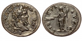 Septimius Severus AR Denarius. Rome, AD 193-211
laureate head right 
Rev: ibertas standing facing, head left, holding pileus and sceptre. 
RIC 133; C....