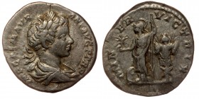 Septimius Severus (193-211) for Caracalla . AR Denarius (Rome) 198 AD.
Bust, laureate, draped, right
Rev: Minerva standing left, holding Victory and s...