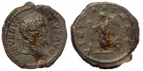 Septimius Severus. AD 193-211. AR Denarius. Rome mint. Struck AD 201-202. 
Laureate head right.
Rev: Victory advancing left, holding wreath and palm. ...