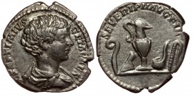 Geta, as Caesar, AR Denarius. Rome, AD 203.
bare headed and draped bust right
Rev: lituus, knife, jug, simpulum and sprinkler.
RIC IV 107; RSC 189
3.2...