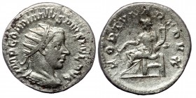 Gordian III AR Antoninianus. Rome, AD 243-244.  
IMP GORDIANVS PIVS FEL AVG radiate draped and cuirassed bust right 
FORTUNA REDUX, Fortuna seated lef...
