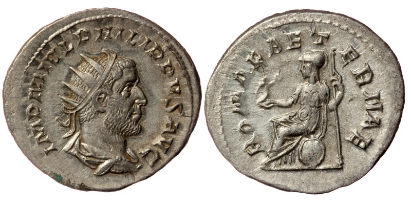 Philip I AR Antoninianus. Rome, AD 244-247. 
IMP M IVL PHILIPPVS AVG, radiate, d...